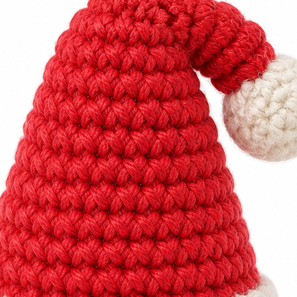 Close-up of the stitches on the Santa Hat crochet charm