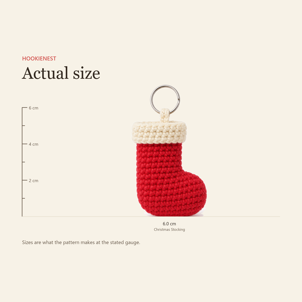 Christmas Stocking shown against a ruler at actual size