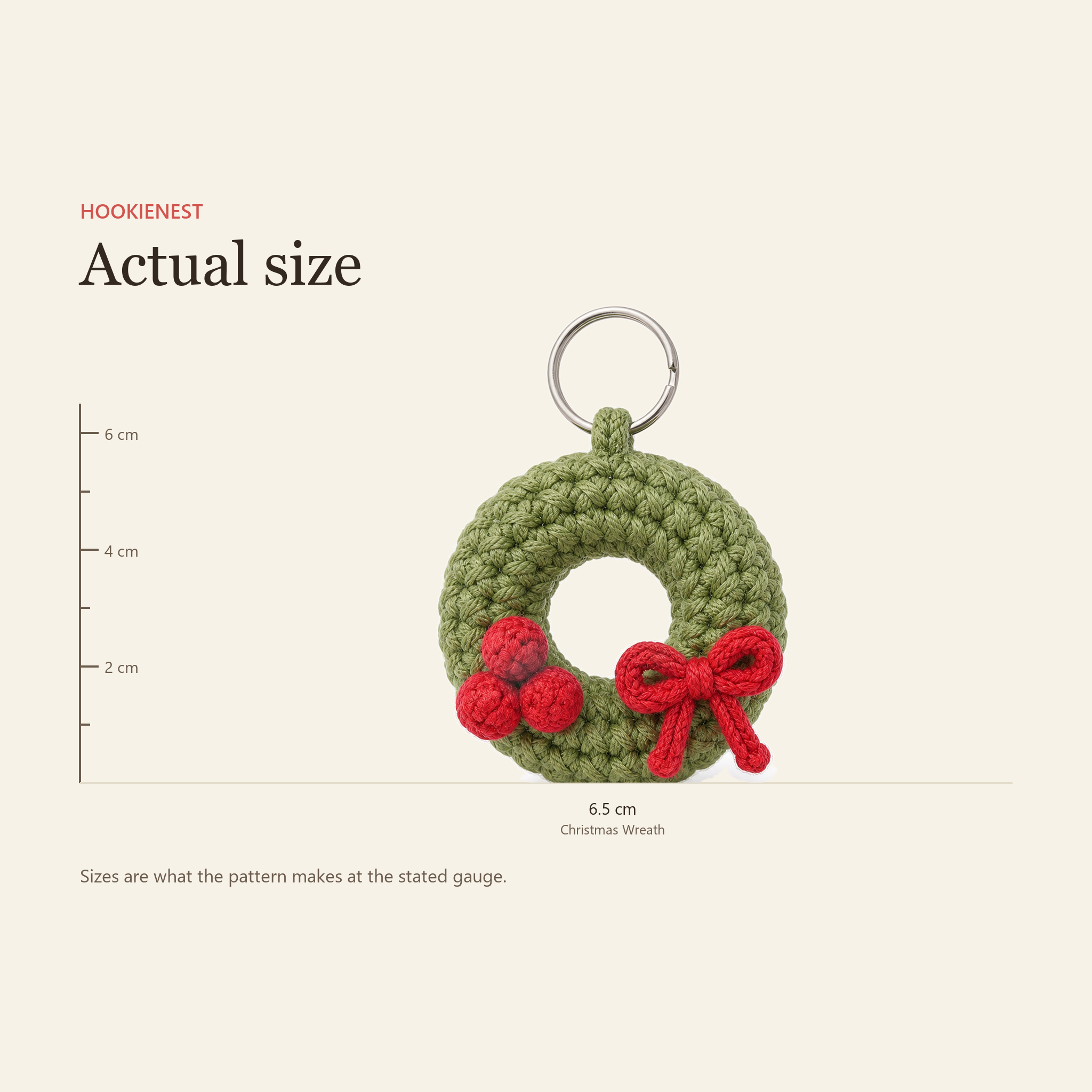 Christmas Wreath shown against a ruler at actual size