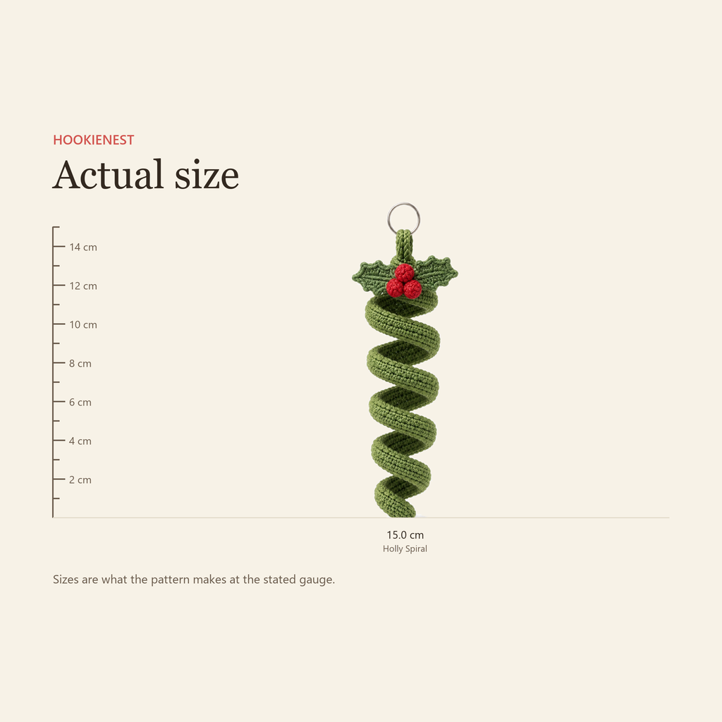 Holly Spiral shown next to a ruler, 15 cm