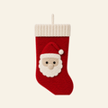 Red crochet Santa Christmas stocking, 43 cm long, with an off-white ribbed cuff and a Santa face applique