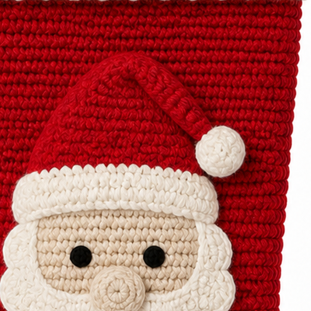 Close-up of the single crochet stitch texture on the Santa stocking applique