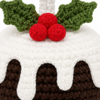 Close-up of the crochet stitches on the Christmas pudding ornament