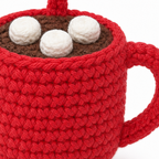 Close-up of the crochet stitches on the hot cocoa mug ornament