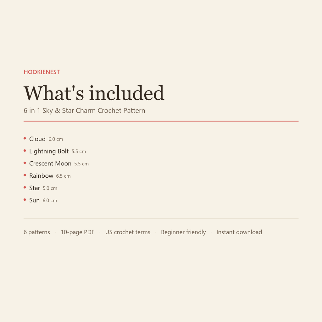 What's included: 6 crochet patterns in one 10-page PDF, US terms