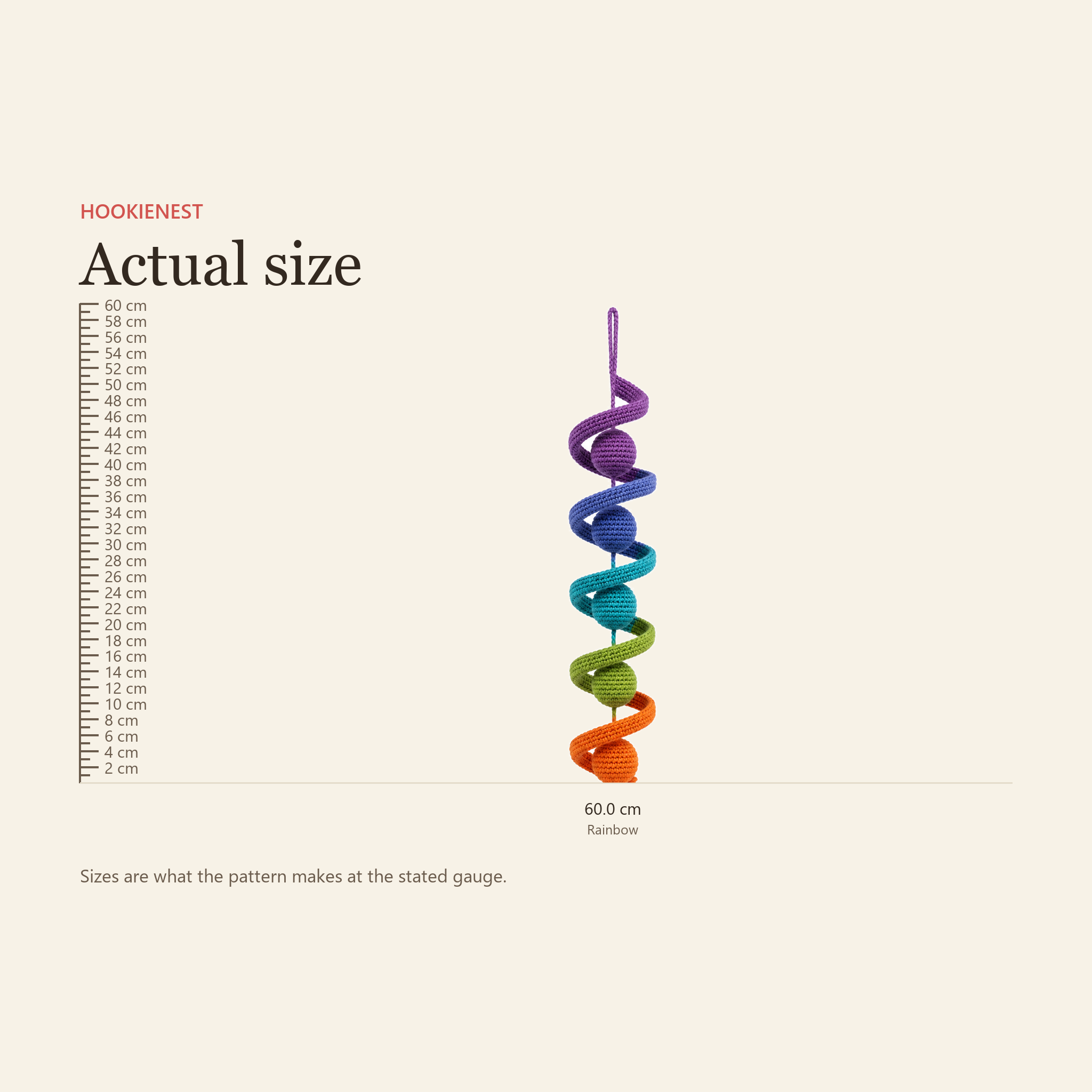 Size card - the Rainbow spinner is 60 cm long