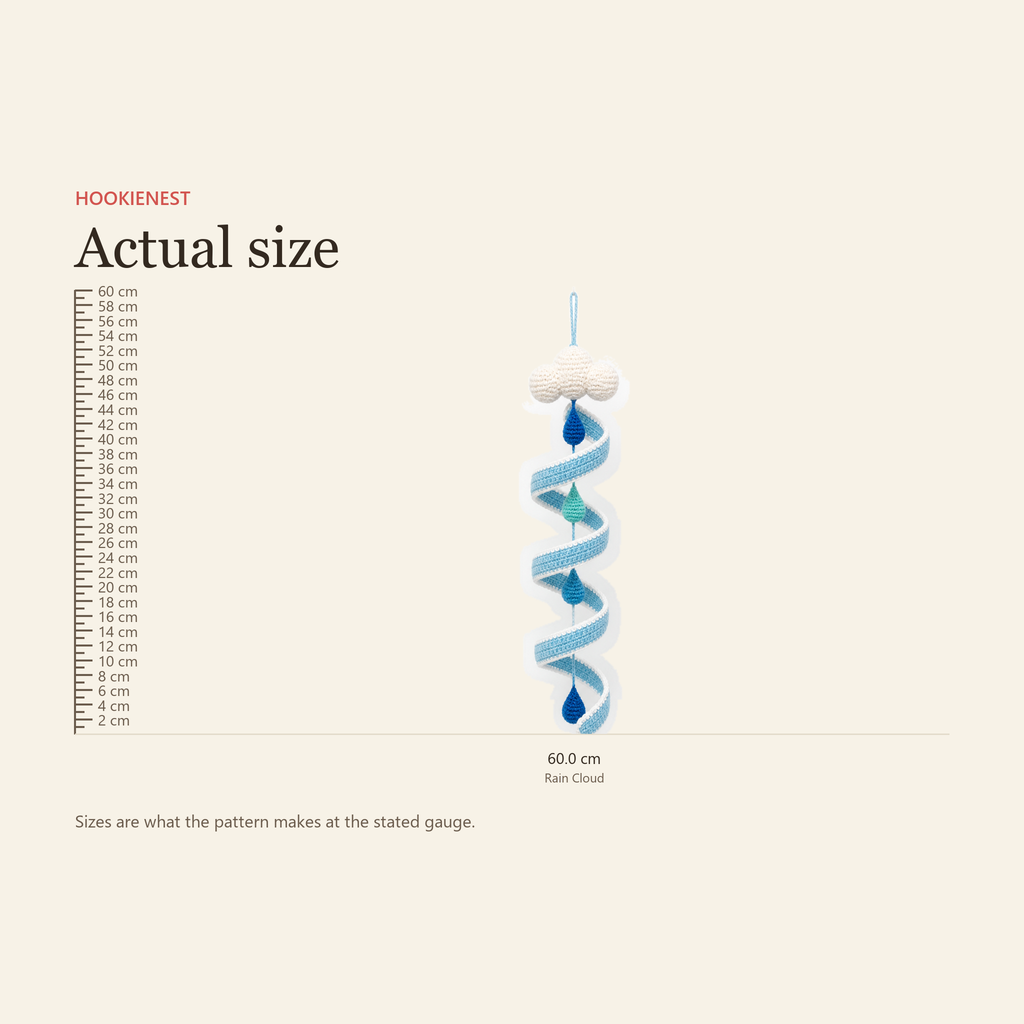 Size card - the Rain Cloud spinner is 60 cm long