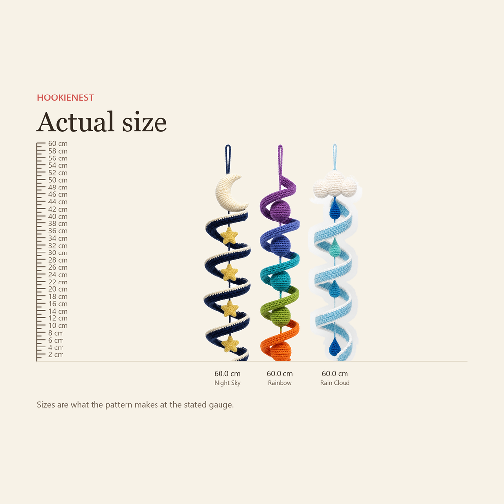 Size card - all three wind spinners are 60 cm long