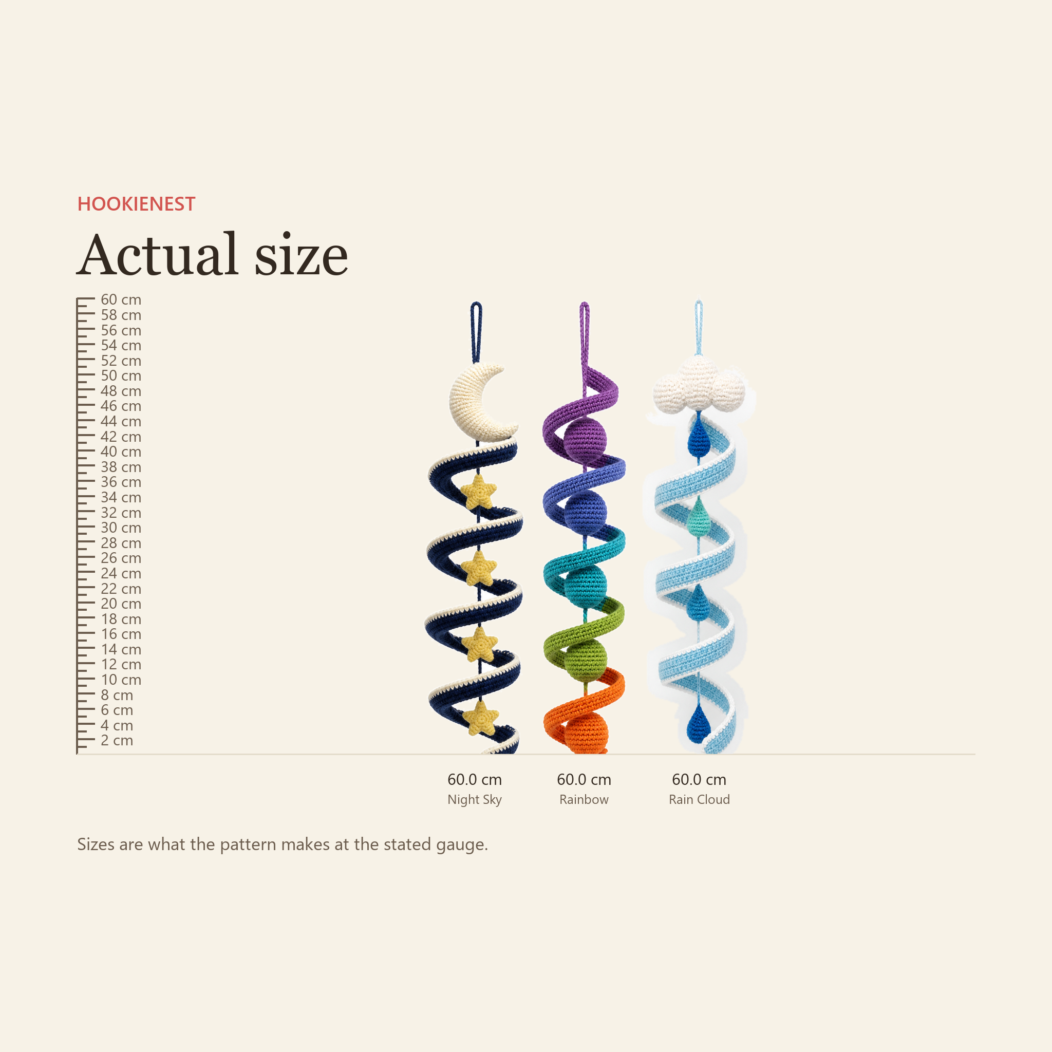Size card - all three wind spinners are 60 cm long