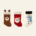 Three crochet Christmas stockings in a row -- Reindeer, Santa and Snowman, each 43 cm long