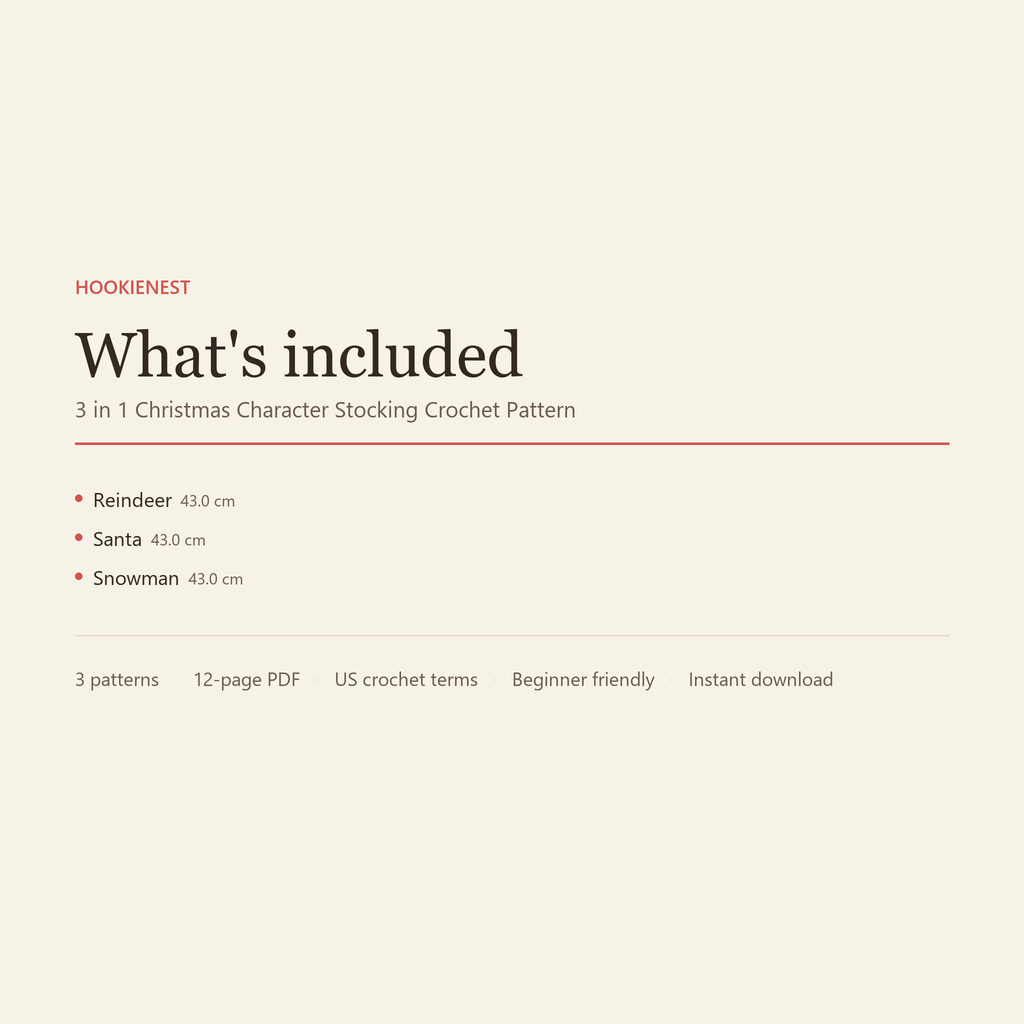 What is included: 3 patterns, 12-page PDF, US crochet terms, beginner friendly, instant download