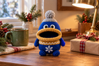 Bauble Christmas crochet key pouch with an open rolled mouth, shown with the mouth empty.