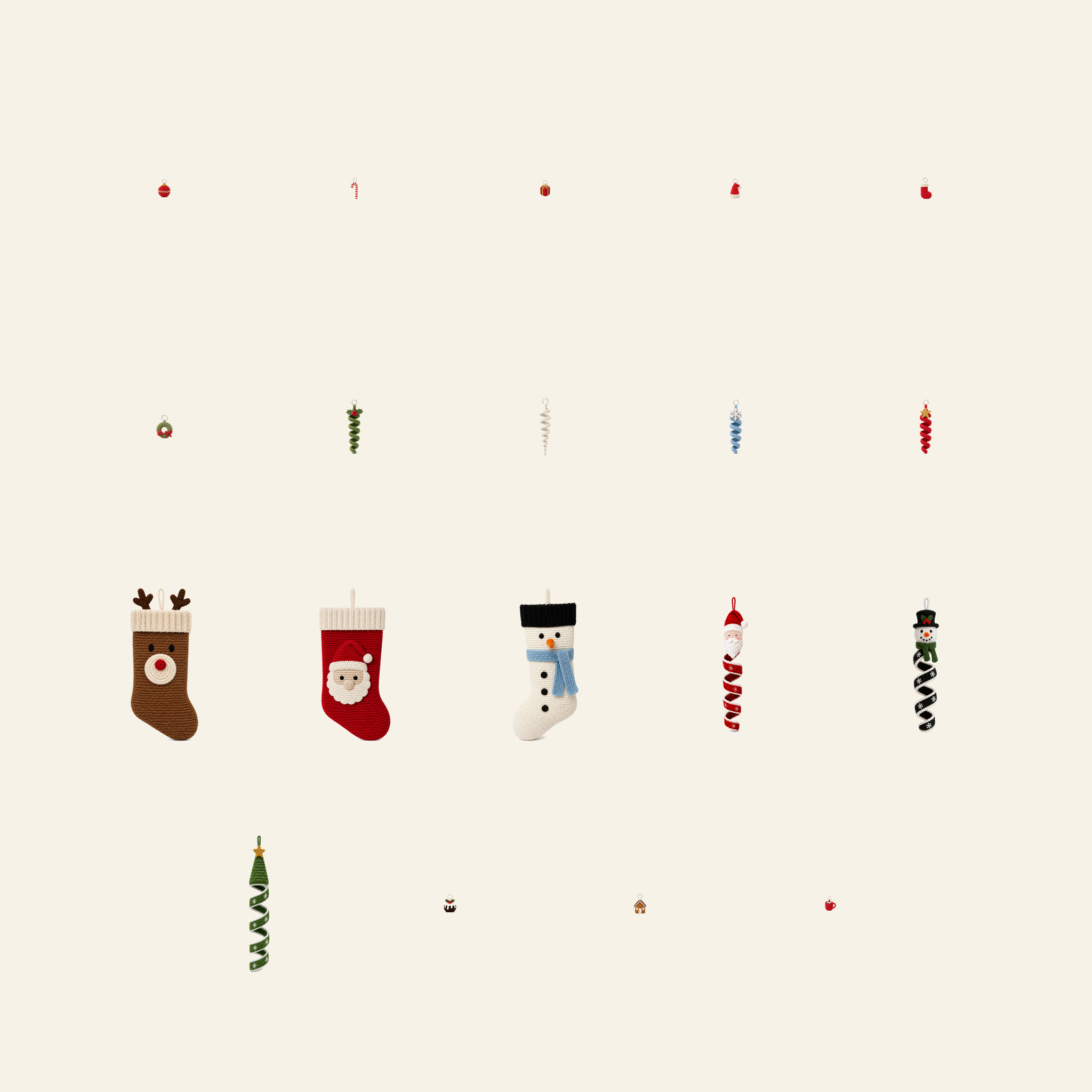 All 19 crochet Christmas patterns in the Holiday bundle, shown together