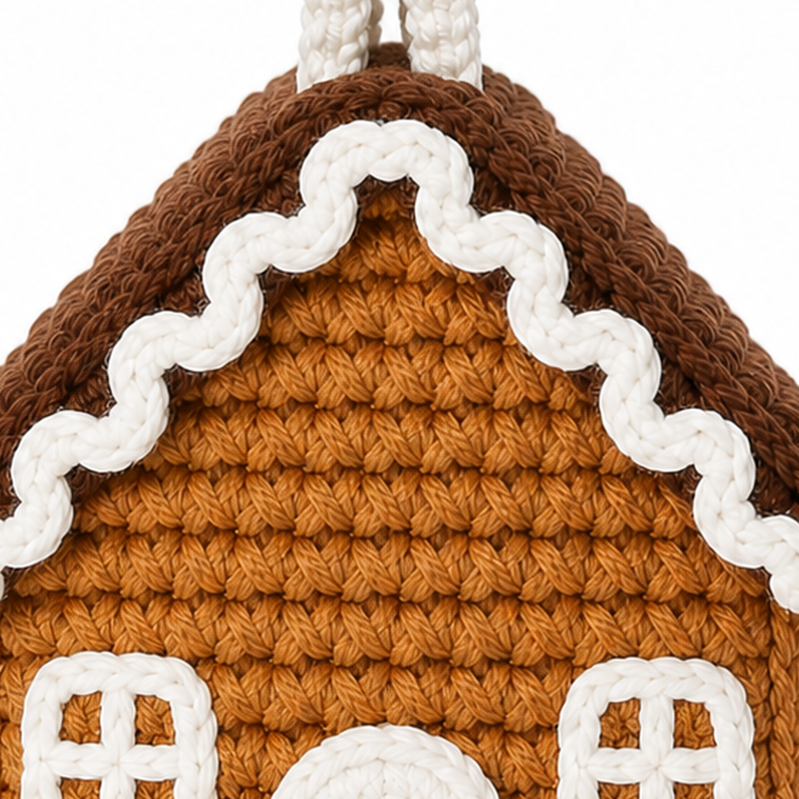 Close-up of the crochet stitch texture on the Christmas treat ornaments