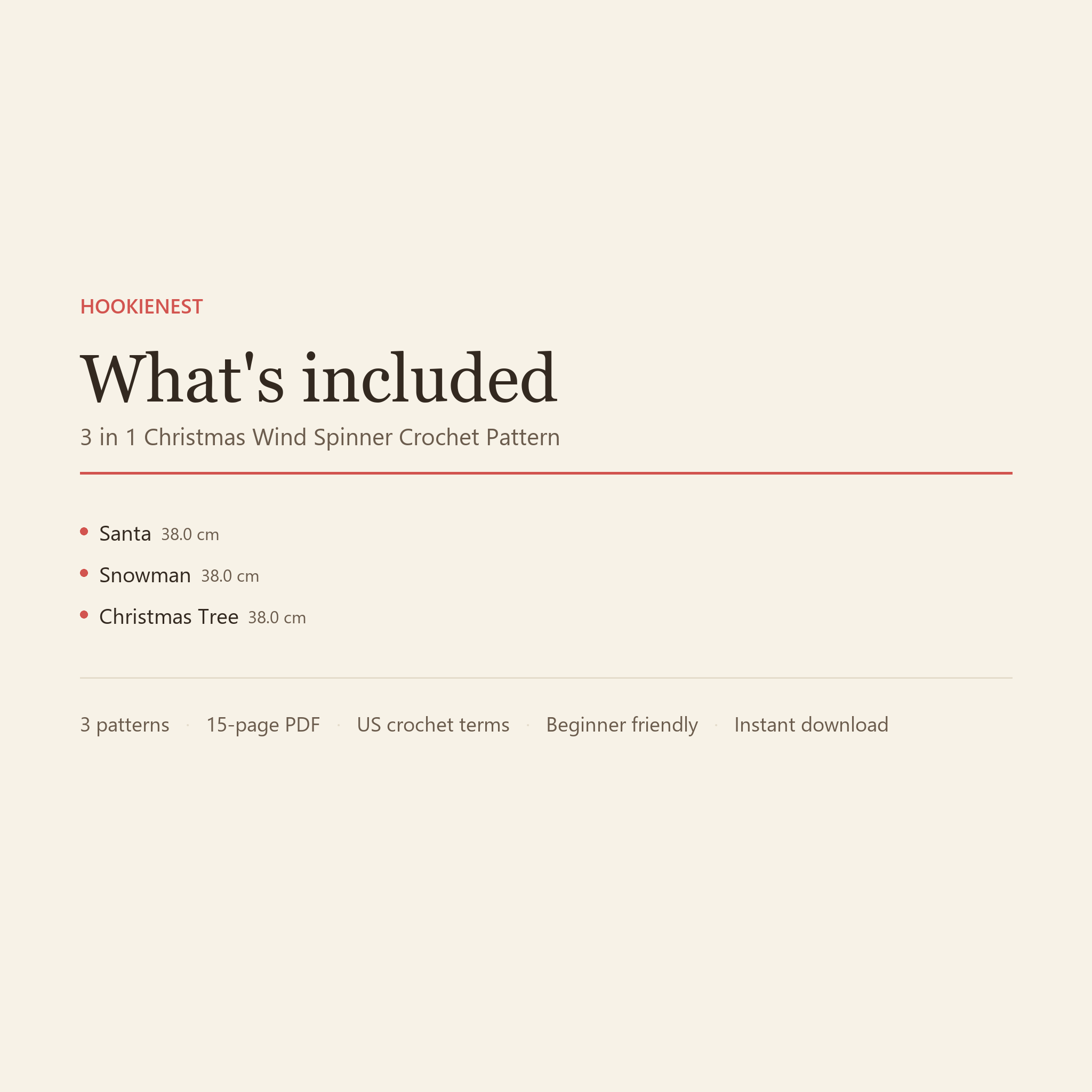 What is included - three written crochet patterns in one 15-page PDF, US terms, beginner friendly, instant download